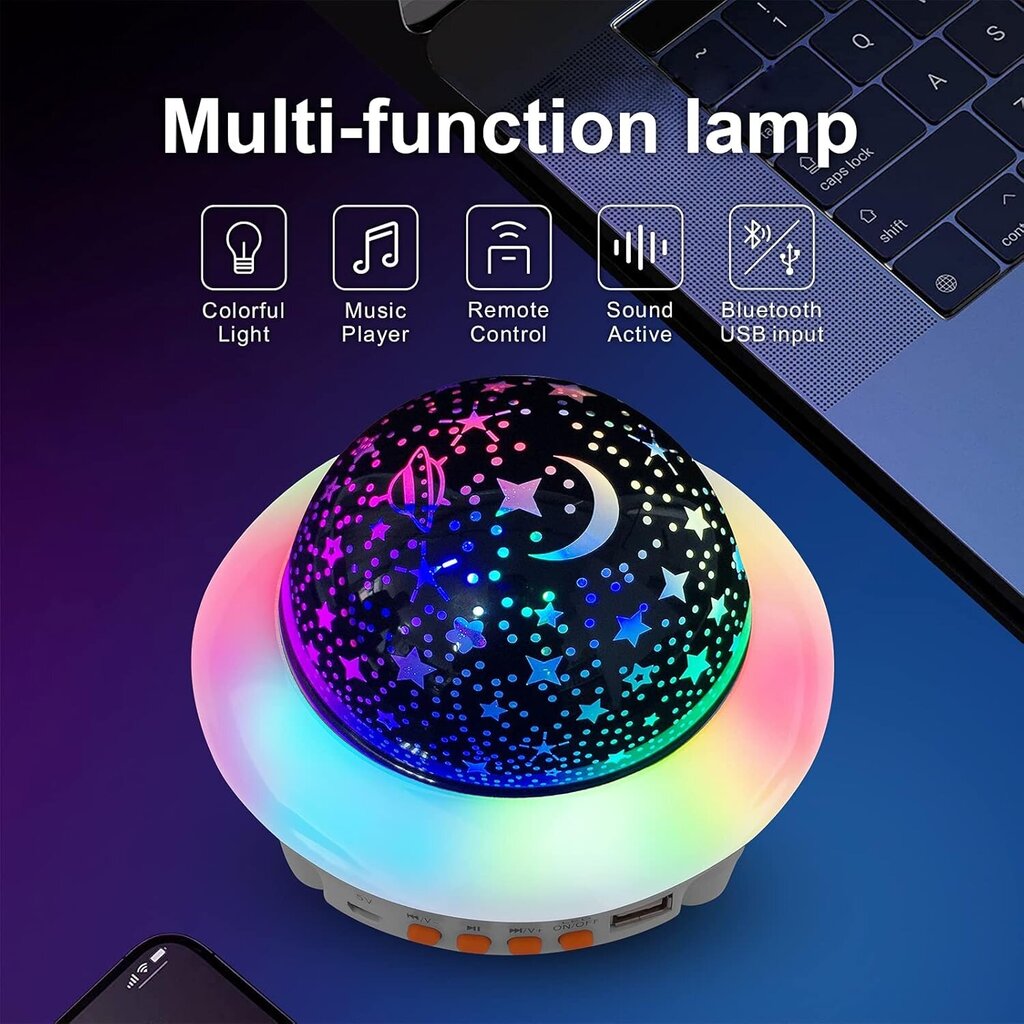 Bluetooth Audio Star projektor, LED pöörlev täheprojektor, kaugjuhtimispuldiga öölamp mitme valgustusrežiimiga, Baby Star projektor lastele, valge цена и информация | Süvistatavad ja LED valgustid | kaup24.ee