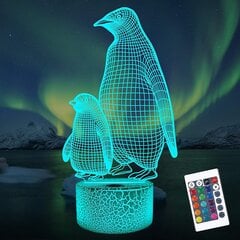 Penguin 3D öövalgusti lastele, 16 värvi muutev illusioonlamp kaugjuhtimispuldiga hämardatava funktsiooniga, 4 vilkuv režiim, laste magamistoa kujundusega kingitused hind ja info | Lastetoa valgustid | kaup24.ee