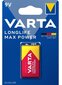 Aku Varta Longlife Max Power, 9V (6LR61), 1 tk. hind ja info | Patareid | kaup24.ee