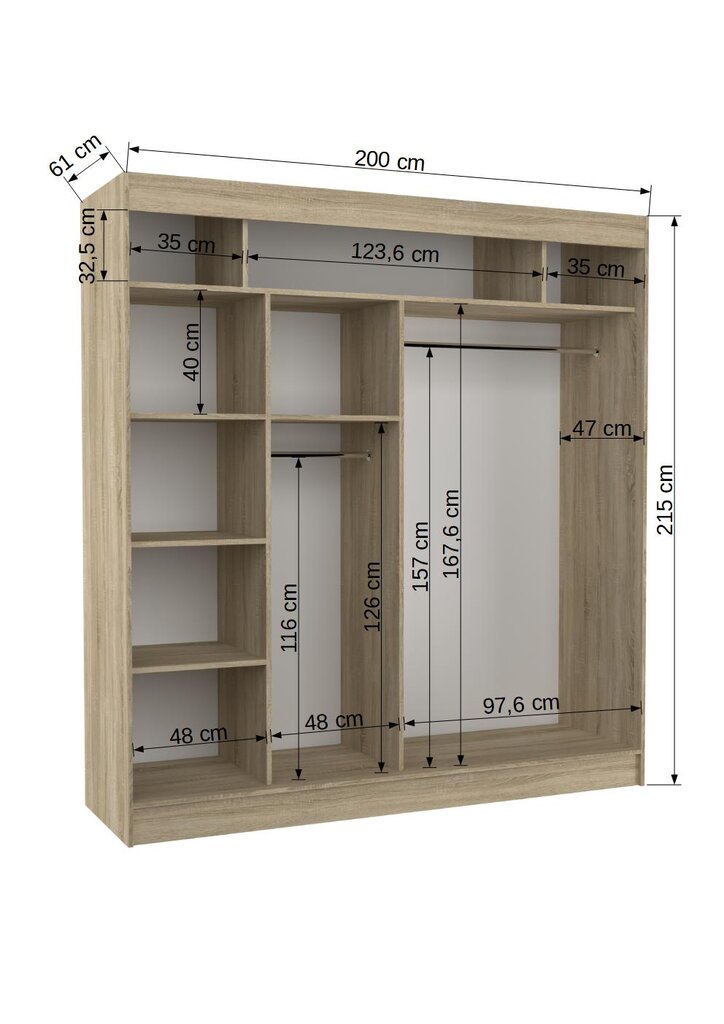 Riidekapp Adrk Furniture Toura 200 cm, valge/must hind ja info | Kapid | kaup24.ee