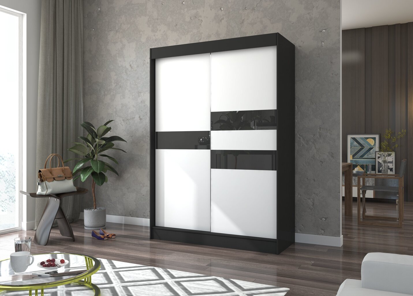 Riidekapp Adrk Furniture Batia 150 cm, must/valge hind ja info | Kapid | kaup24.ee