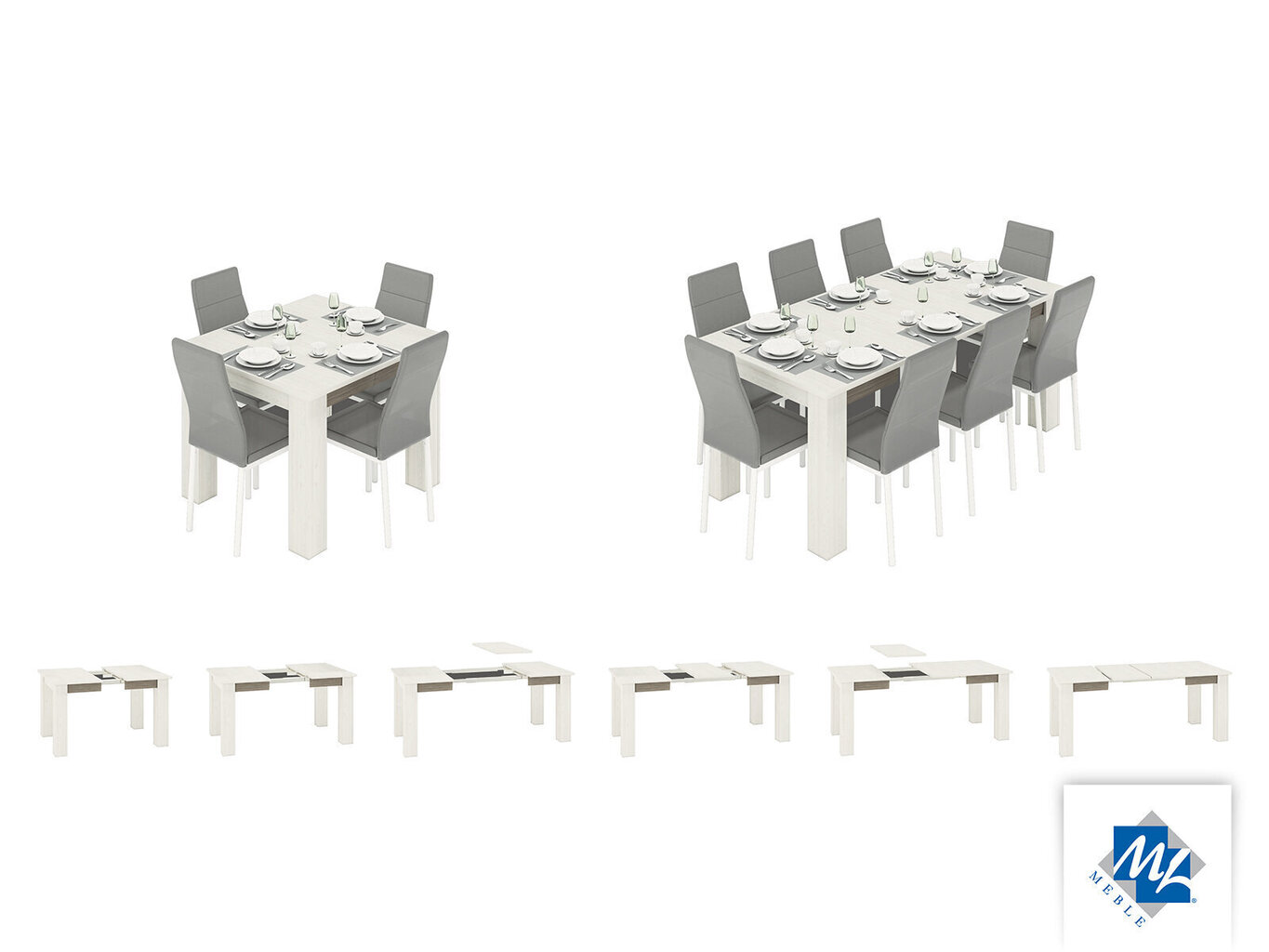 Pikendatav laud ML Meble Blanco 3301, valge/hall hind ja info | Köögi- ja söögilauad | kaup24.ee