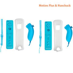 2 sinist nunchuck-sisseehitatud Motion Plus kaugjuhtimispulti, mis ühildub Nintendo Wii kontrolleriga Nunchucki komplekt juhtmevaba Bluetooth-mängupult koos silikoonümbrisega hind ja info | Mängukonsoolide lisatarvikud | kaup24.ee