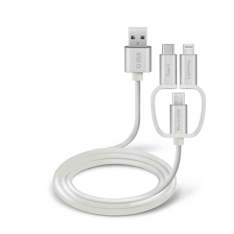 3 In 1 Charging Cable 1.2m By SBS White цена и информация | Kaablid ja juhtmed | kaup24.ee