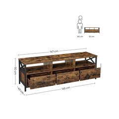 TV-alus, madallaud kuni 65 tolli teleritele, 3 sahtliga, 147 x 40 x 50 cm, tööstusdisain hind ja info | TV alused | kaup24.ee