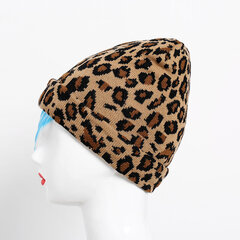 (Reguleeritav 55-60 cm-khaki) Naiste Leopard Talvine Beanie Müts Mood Naiste Villane Soe Kootud Müts Meeste Loomade Trüki Hip Hop Mütsid Double Thicken Bonnet Femme цена и информация | Женские шапки | kaup24.ee