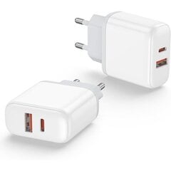 tk kiirlaadimisadapter 20 W kahe pordiga USB-C kiirlaadija PD 3.0 pistikuadapter, mis ühildub iPhone 15 14 13 12 11 X Pro Max... цена и информация | Зарядные устройства для элементов питания | kaup24.ee