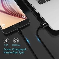 2tk USB C-kaabel C-tüüpi kiirlaadimiskaabel Samsung Galaxy A12 / A32 / A42 / A52 / A72 nailonist Android-telefoni laadija jaoks (1m, must) hind ja info | Akulaadijad | kaup24.ee