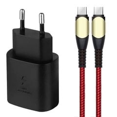 25W kiirlaadija + 60W USB-C kaabel punane nailon 1M Samsung Galaxy A34 A33 A32 4G-5G A54 A53 A52 4G-5G A52s цена и информация | Зарядные устройства для элементов питания | kaup24.ee