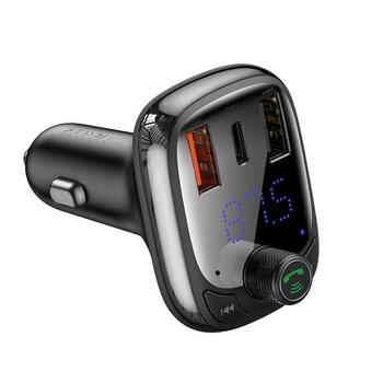 Baseus T-Typed Bluetooth FM Transmitter MP3 Car Charger 2x Type C QC 4.0 цена и информация | Зарядные устройства для телефонов | kaup24.ee