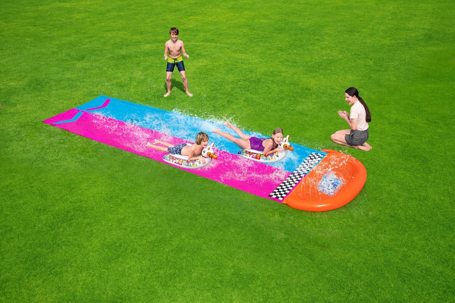 Täispuhutav vee liumägi Bestway H2OGO! Llama Rama Double Race, sinine/roosa hind ja info | Täispuhutavad veemänguasjad ja ujumistarbed | kaup24.ee