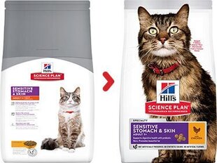 Kuivtoit kassidele Hill's Science Plan Sensitive Stomach & Skin Adult kanalihaga, 0.3 kg цена и информация | Сухой корм для кошек | kaup24.ee