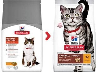 Kuivtoit kassidele Hill's Science Plan Hairball & Indoor Adult kanalihaga, 0.3 kg hind ja info | Kuivtoit kassidele | kaup24.ee