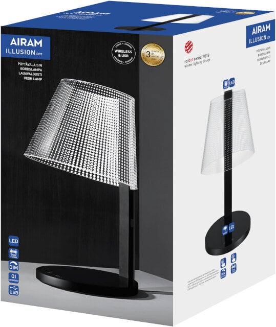 Airam laualamp Illusion Dot LED 2700-5200K, 340lm, USB ja Qi laadimispistikud, must hind ja info | Laualambid | kaup24.ee