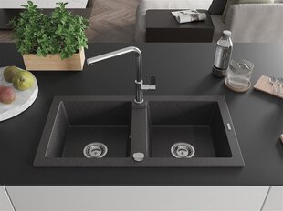 Гранитная кухонная мойка Mexen Mario со смесителем и сифоном, Black granite+Chrome цена и информация | Раковины на кухню | kaup24.ee