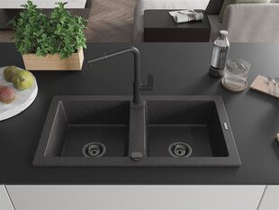 Гранитная кухонная мойка Mexen Mario со смесителем и сифоном, Black granite+Black цена и информация | Раковины на кухню | kaup24.ee