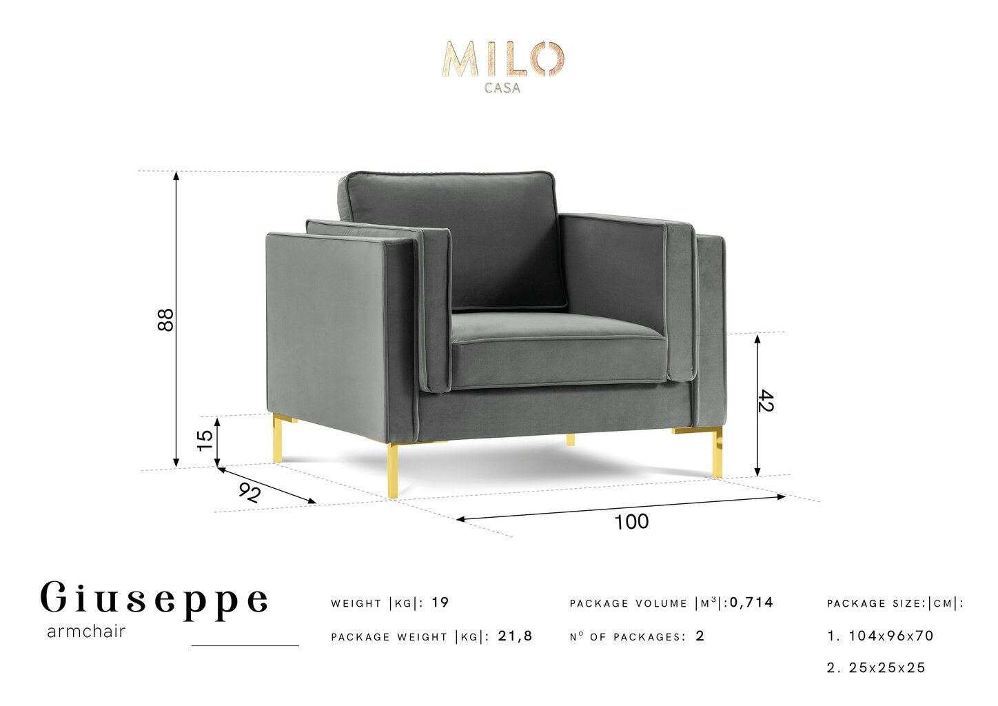 Tugitool Milo Casa Giuseppe, helesinine hind ja info | Tugitoolid | kaup24.ee
