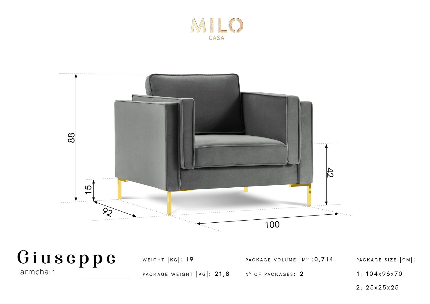 Tugitool Milo Casa Giuseppe, helehall hind ja info | Tugitoolid | kaup24.ee