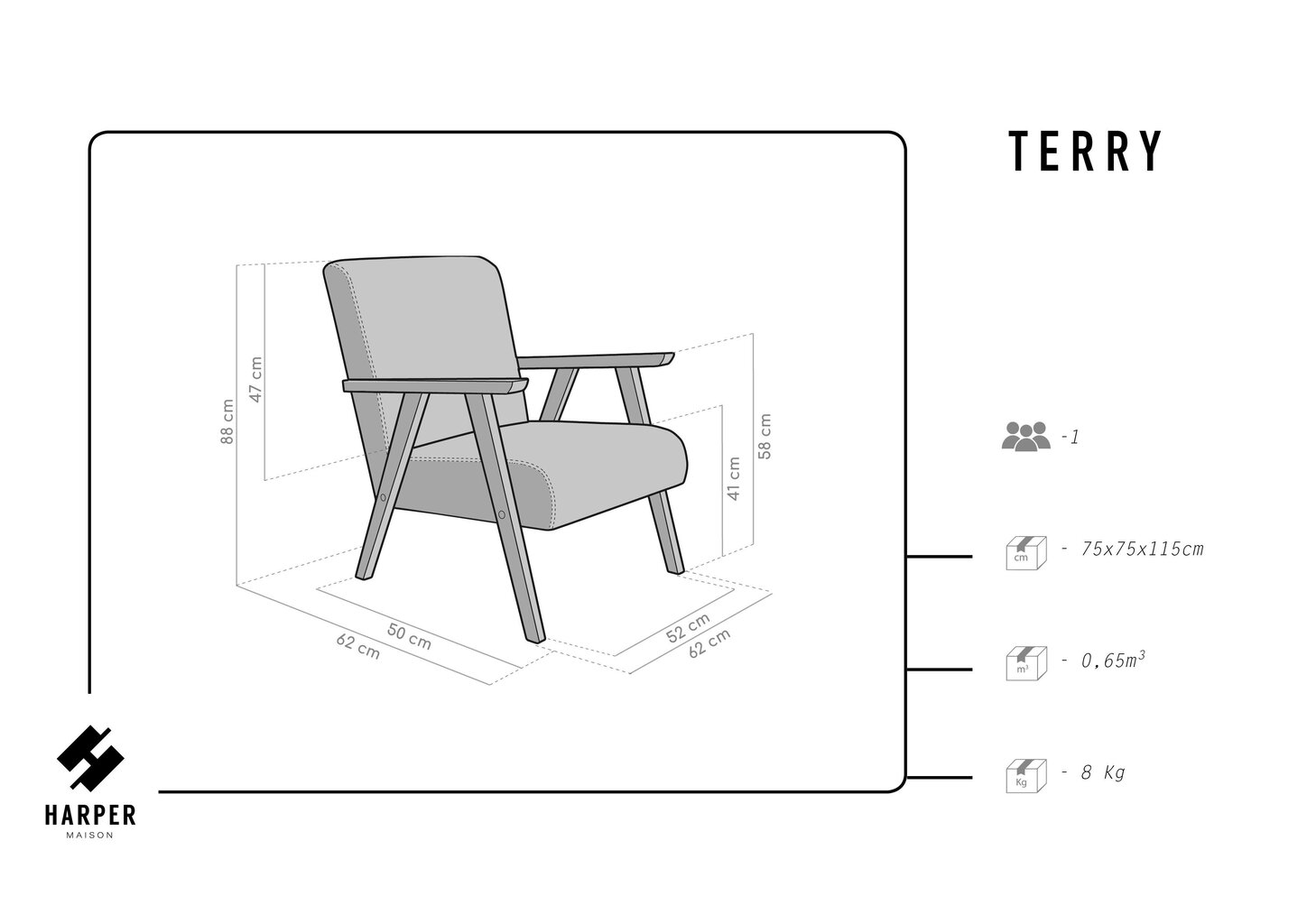 Tugitool Harper Maison Terry, pruun hind ja info | Tugitoolid ja tugitoolvoodid | kaup24.ee