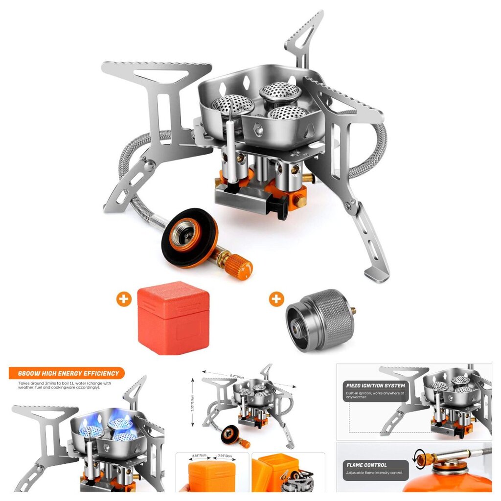 Väliskantav minigaasipliit roostevabast terasest 5,9"*3,35" gaasiga matkaahi, 6800 W tuulekindel ja piesosüütega telkimiseks/matkamiseks/piknikuks цена и информация | Grillitarvikud ja grillnõud | kaup24.ee