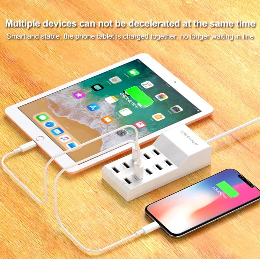 USB laadija 10 Port USB laadimisjaam mitme seadme jaoks 50W USB Hub Adapter iPhone Samsung Xiaomi Huawei hind ja info | Mobiiltelefonide laadijad | kaup24.ee