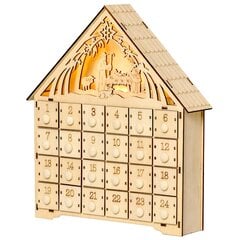 HOMCOM advendikalender 24 sahtlit täis jõulukalender LED tuledega advendikalendri kast jõulukaunistus DIY MDF plaat naturaalne puit 26,6 x 6 x 30 cm hind ja info | Jõulukaunistused | kaup24.ee