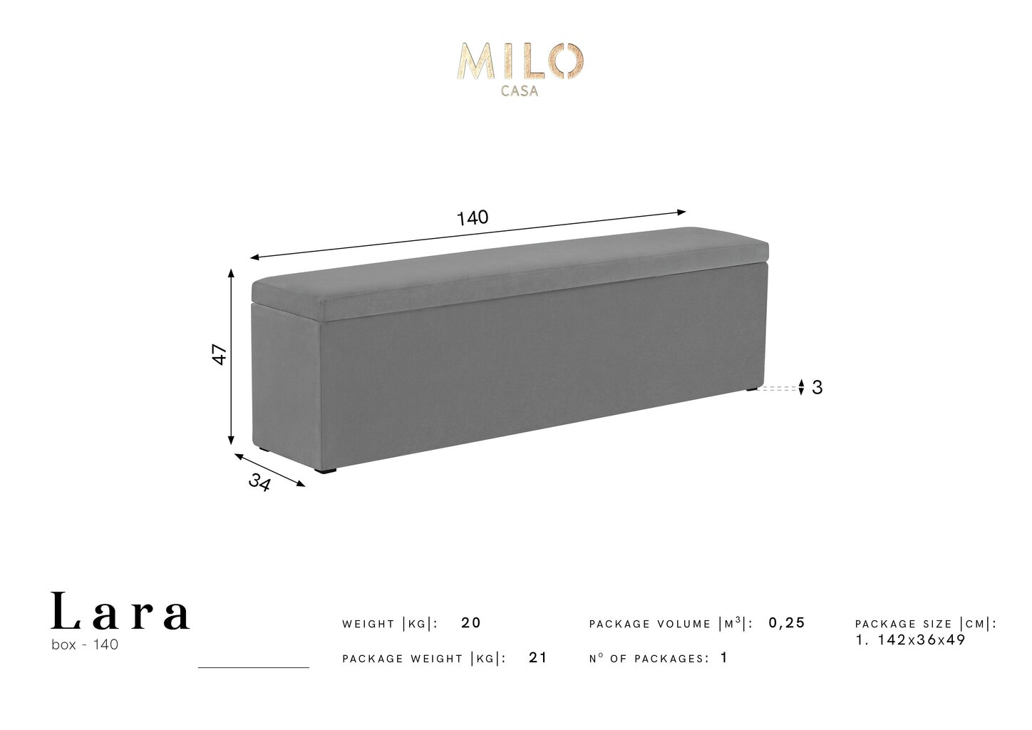 Tumba hoiukastiga Milo Casa Lara 140, sinine цена и информация | Kott-toolid, tumbad, järid | kaup24.ee