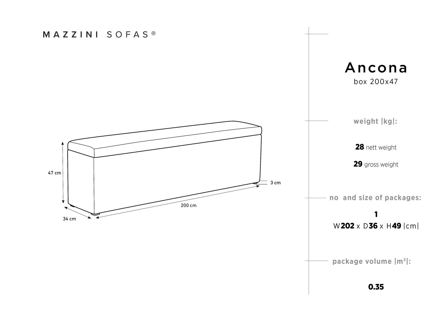 Tumba hoiukastiga Mazzini Sofas Ancona 200, beež цена и информация | Kott-toolid, tumbad, järid | kaup24.ee