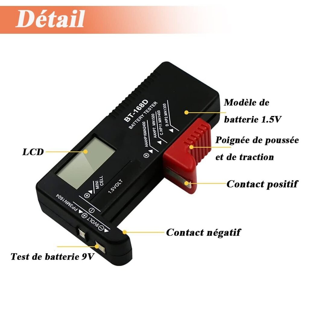 Aku tester, universaalne akutester, BT-168D akutester, AA AAA C 9 V akutester (digiekraan) цена и информация | Lisatarvikud korpustele | kaup24.ee