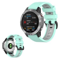 Kahetooniline silikoonist kellarihm Garmin Fenix 6/5 - tsüaan / hallroheline цена и информация | Аксессуары для смарт-часов и браслетов | kaup24.ee