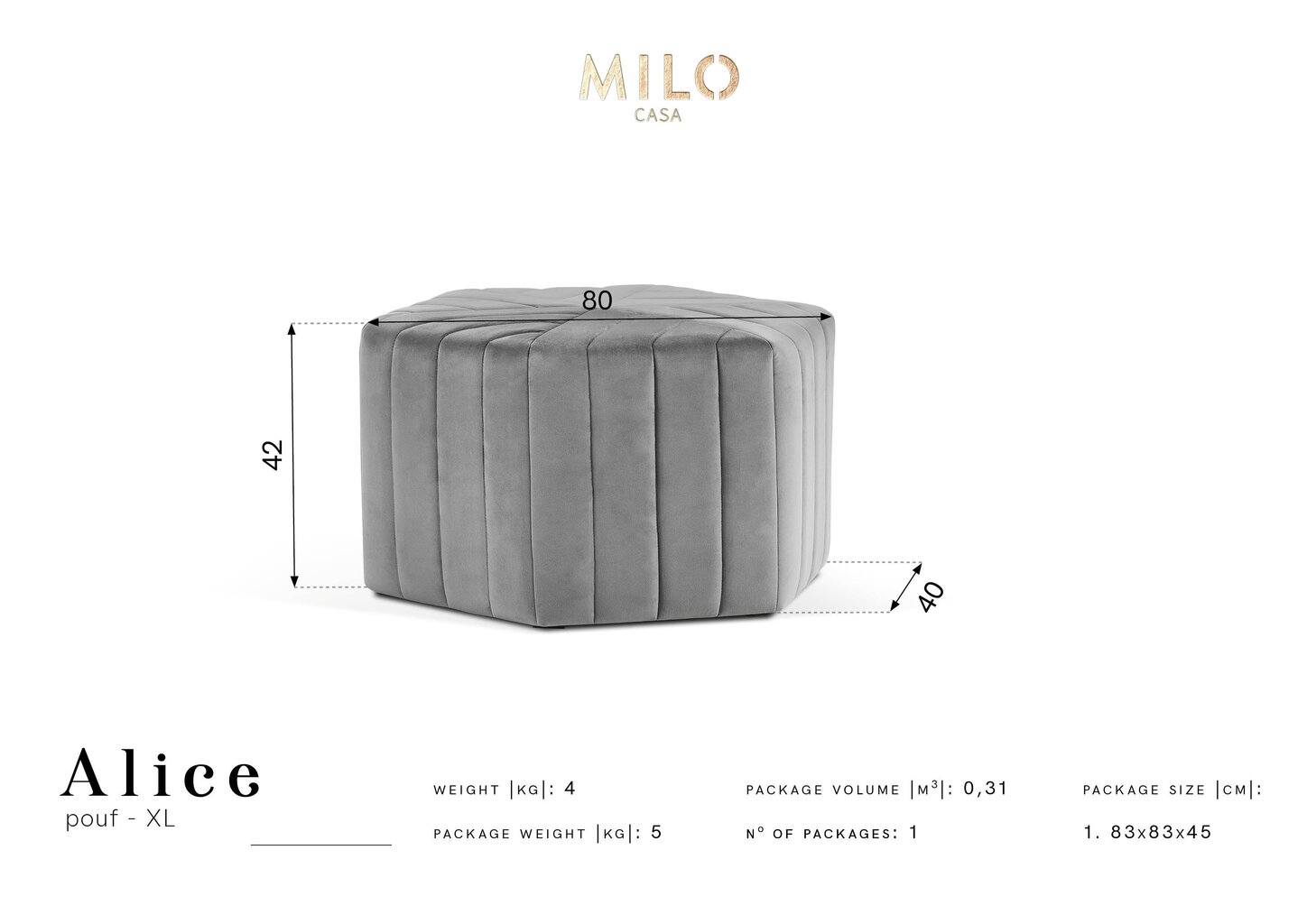 Tumba Milo Casa Alice XL, tumehall hind ja info | Kott-toolid, tumbad, järid | kaup24.ee