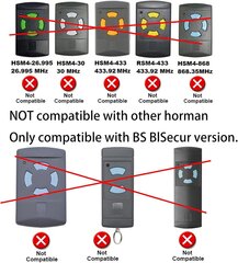 Garaažiukseavaja 868,3 BS MHz, Garaažiukse kaugjuhtimispult ühildub seadmega Hörmann bs HSM4 HSE2 HS1 HS4 HSZ1 HSZ2, käsisaatja 2tk hind ja info | DJ puldid | kaup24.ee