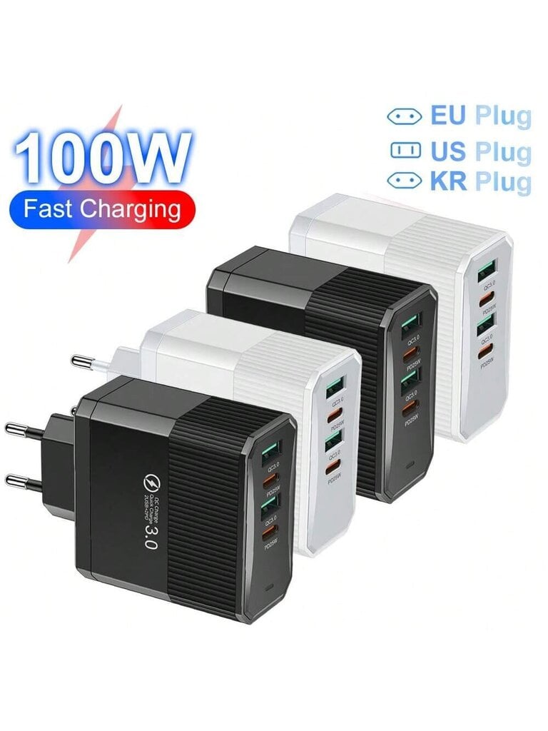 100W 2USB+2PD Ühildub IPhone 15 14 13 laadijaga ülikiire laadimine IPad laadija USB C seinalaadija kiirlaadimine цена и информация | Kaablid ja juhtmed | kaup24.ee