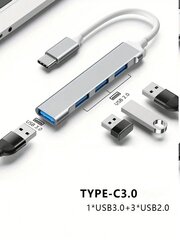 USB C jaotur 4 porti, USB C jaotur 1 USB 3.0/3 usb 2.0-ga, USB C jaotur sülearvutile, Pro, i, iPad Pro, Chromebook, Pixelbook, Dell XPS, Samsung, Samsung Galaxy S23 ja muud tüüpi C Seadmed. Sisseehitatud OTG-funktsiooni kiibiga USB C-jaotur laiendab teie цена и информация | Кабели и провода | kaup24.ee