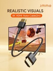 JMMO kiire nailonist HDMI-ühilduv kaabel 6,6FT/2M 18Gbps 4K/60Hz 1080P HDMI-ühilduv nailonist punutud kaabel kõikidele kodu- ja kontoriseadmetele. Jõulukingid, sügiseks ja talveks kohustuslikud-must-2m цена и информация | Кабели и провода | kaup24.ee