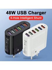 Maerknoni 6 pordiga 48 W USB laadija QC3.0 kiirlaadimise telefonilaadija adapter, mis ühildub iPhone'iga Samsungi mitme pordiga USB seinalaadija EU pistik цена и информация | Кабели и провода | kaup24.ee