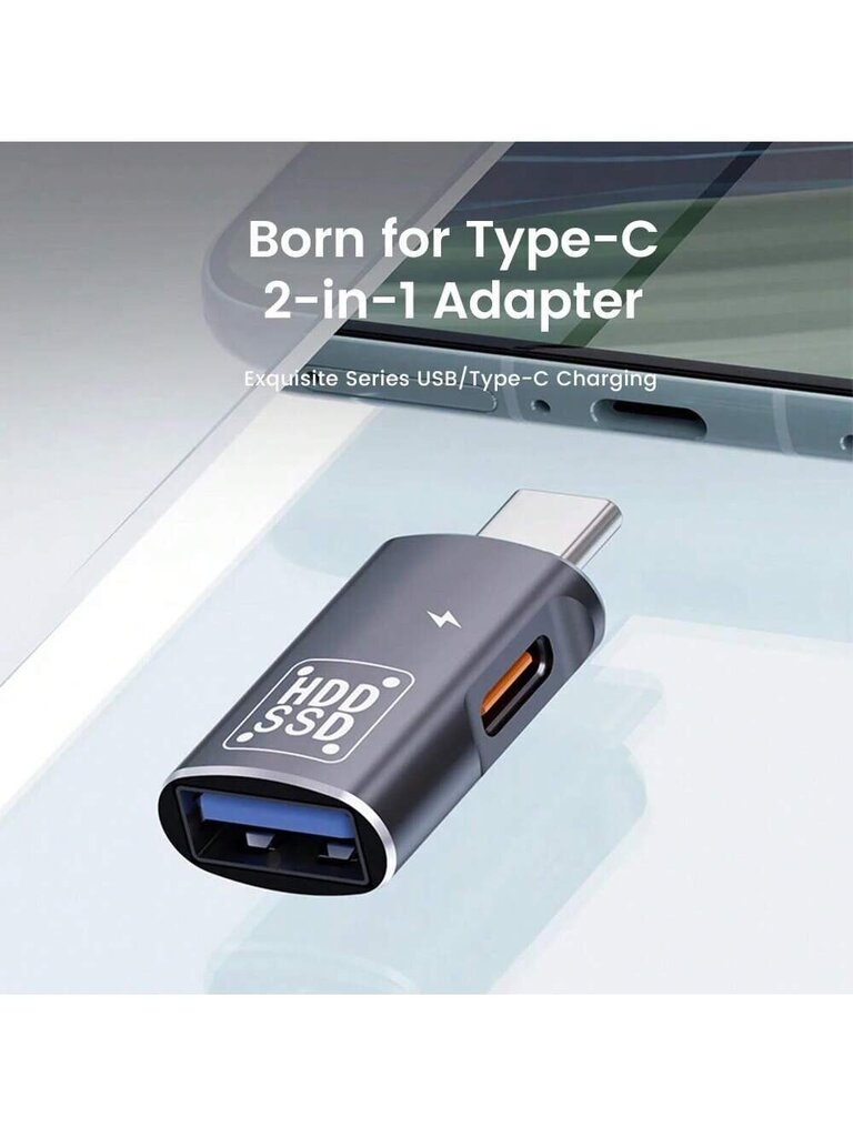 2-ühes C-tüüpi USB OTG-adapter, mis ühildub iPhone 15 PD kiirlaadimisega andmeedastusmuunduriga väline USB-mälupulga hiir OTG-must цена и информация | Kaablid ja juhtmed | kaup24.ee