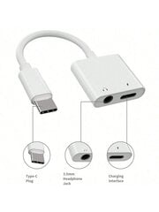 USB C – 3,5 mm ja 2 in 1 C-tüüpi kõrvaklappide adapter, 2 in 1 C-tüüpi USB-helipistikuga Aux-heli pistikupesa koos kiirlaadimise dongle-pordi pistikutega ja USB C-lt USB C-kõrvaklappide ja laadija adapteriga, mis ühildub telefoniga IPhone 16/15, Samsung S цена и информация | Кабели и провода | kaup24.ee