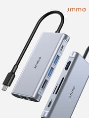 JMMO USB-jaotur, USB-C jaotur, 9-ühes USB C-adapter USB C-ga HDMI-ühilduvusega, 3 USB 3.0 porti, 1 USB 2.0 port, Etherneti port, Micro SD/SD kaardilugeja, USB C dokk enamiku jaoks C-tüüpi seadmed jõulukingid, sügiseks ja talveks kohustuslikud-hõbedased-C- hind ja info | Kaablid ja juhtmed | kaup24.ee