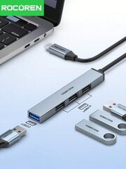 Rocoren USB C jaotur 4-ühes C-tüüpi adapteri laiendaja mini multi splitter 4 pordiga dokkimisjaam SuperSpeed alumiinium PC sülearvuti jaoks - hall-USB-a цена и информация | Кабели и провода | kaup24.ee