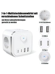 1 arvuti Euroopa seinakontakti toitejuhe 3 vahelduvvoolu pistikupesa, 2 USB ja 2 C-tüüpi pordiga kiirlaadimise laiendustoiteadapter LED indikaatorlülitiga, kuldne hõbedane viimistlus, 100-250V 16A 3680W mustvalge sobib koju, reisile, kontorisse hind ja info | Kaablid ja juhtmed | kaup24.ee