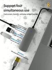 D8 4-ühes USB-C adapteriga, UtechSmart USB-C jaotur C-tüüpi PD-ga, USB3.0, USB2.0 pordid, 60 W toiteallikas, ühildub MacBooki, lüliti, XPS-i, Chromebooki, USB-C-seadmetega - Hall цена и информация | Кабели и провода | kaup24.ee