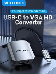 VENTION USB C–VGA-adapter Thunderbolt 3/4–VGA-adapter, mis ühildub iPhone 15 Pro/Max, Apple Laptop Pro/Air 2023, IPad Pro, IMac, S23, XPS 17, Surface Book 3 ja muuga [alumiiniumkest, hall]- Hall цена и информация | Кабели и провода | kaup24.ee