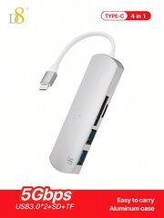 D8 4-ühes USB C jaoturi mitmepordiadapter USB-C ja 2 USB A 3.0 5Gbps, SD/TF-kaardilugeja, alumiiniumist USB C- ja USB-jaoturiga, mis ühildub iPhone 16/15 seeriaga, IPad-Silver цена и информация | Кабели и провода | kaup24.ee