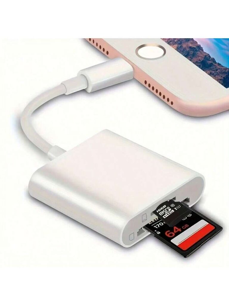 SD-kaardilugeja, mis ühildub iPhone'i IPad-kaameraga, kahe kaardipesa mälukaardilugeja toetab SD- ja TF-kaardi jälgimiskaamera vaatajat SD-kaardi adapter, kaasaskantav mikro-SD-kaardilugeja, rakendust pole vaja Plug and Play-White цена и информация | Kaablid ja juhtmed | kaup24.ee