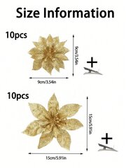 10tk/20tk jõululilleklambrid, kunstlikud jõululilled kuuse kaunistamiseks, pärg, aastavahetuse peokaunistus-hõbe-1tk - 9cm hind ja info | Kunstkuused | kaup24.ee