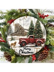 1 tk Vintage Christmas Truck Sildi puidust tahvel, 7,87x7,87 tolline puitplaat, 2D lamedat trükist ümmargune puidust tahvel, jõuluhõnguline sisekujundus, sobib koju, pärg, ukseavad, seinad, pühadekaunistus, puidust siltide kaunistus - mitmevärviline цена и информация | Искусственные елки | kaup24.ee