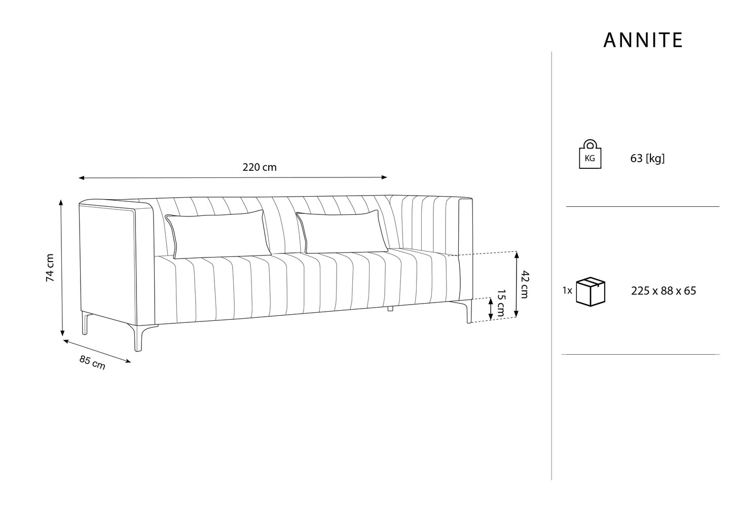 Diivan Micadoni Home Annite 3S, must hind ja info | Diivanid ja diivanvoodid | kaup24.ee