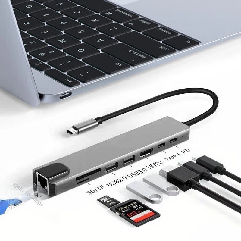 1 USB-tüüpi C-jaotur, USB 3.1–4K HDMI-adapter RJ45-ga, SD/TF-kaardilugeja, PD-kiirlaadimine sülearvuti jaoks hind ja info | USB jagajad, adapterid | kaup24.ee