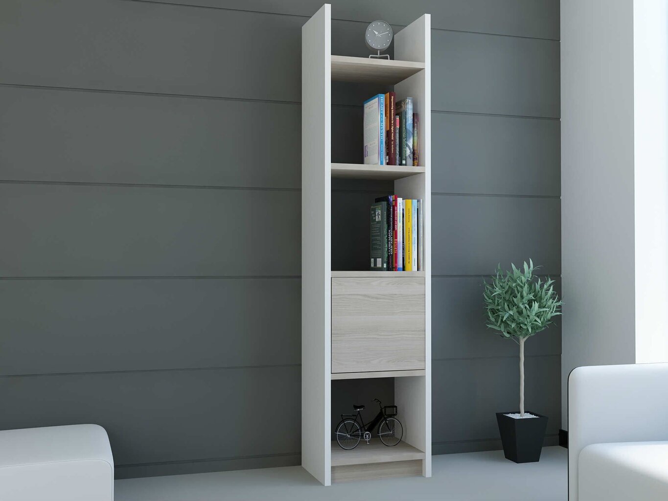 Eraldiseisev riiul Kalune Design Esbi 103, valge/helepruun цена и информация | Riiulid | kaup24.ee